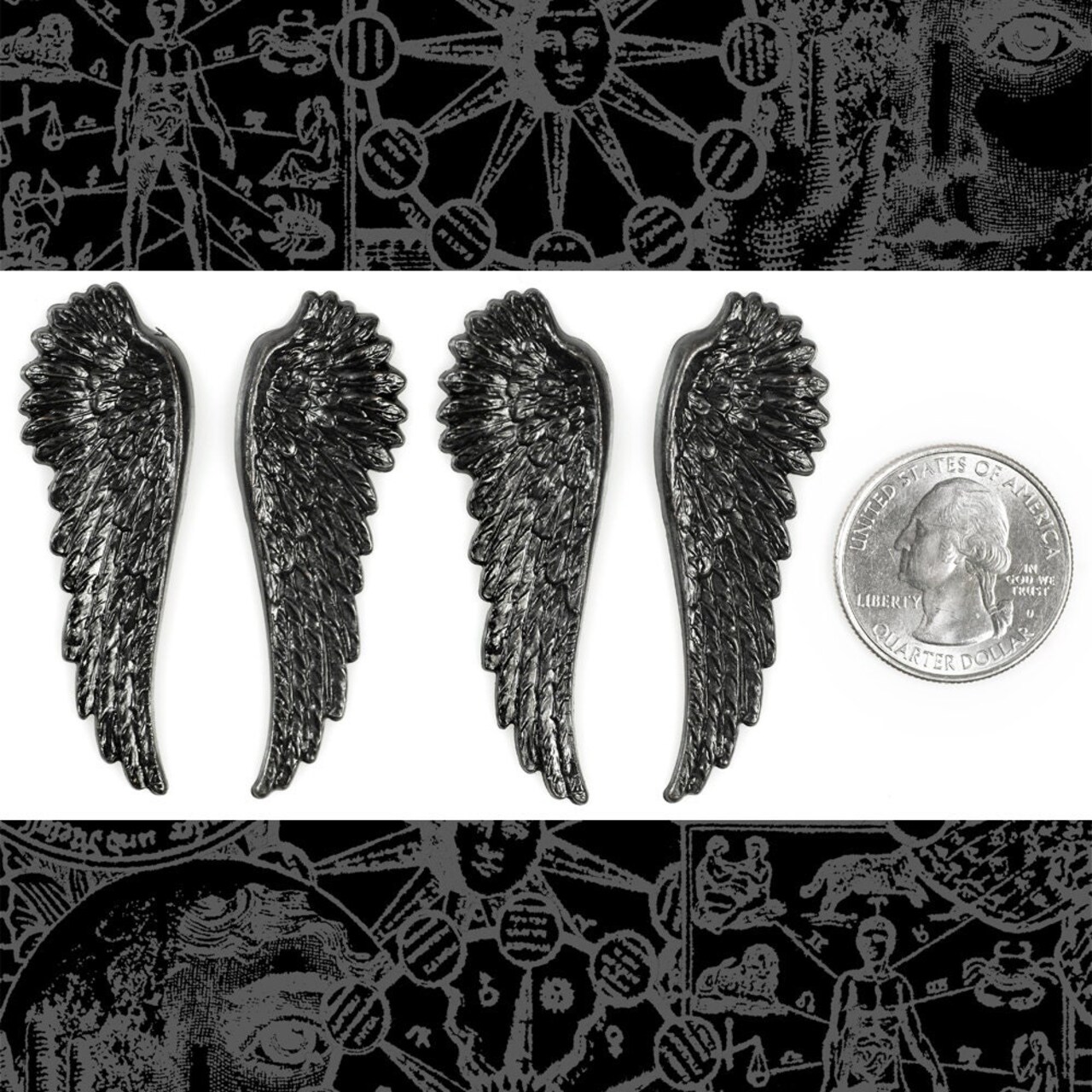 Black Plated Brass Angel Wing Charms- Two Sets of Wing - BB-P09